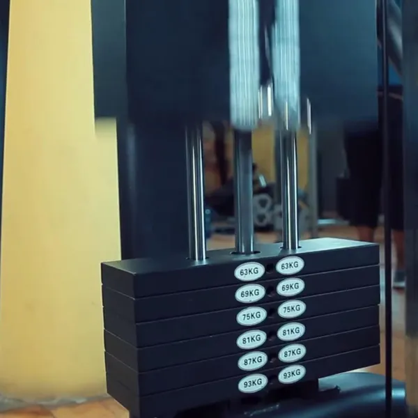 Selectorized weight stack machine at Power Gym